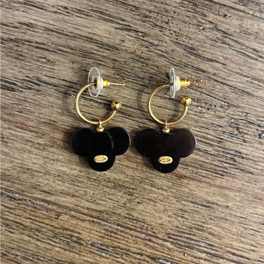 [CHANEL] Authentic Black & White w/ Gold Resin Clover CC Hoop Luxury Earrings - Picture 5 of 10